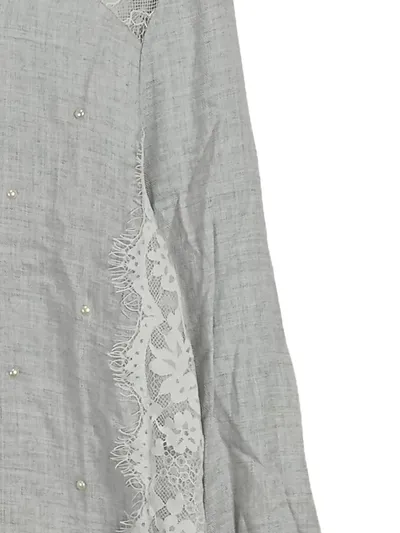 Springfield Damen Bluse Gr. 36/S Grau Feminin Spitze Perlen