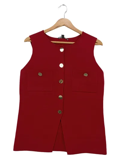 NEXT Damen Trachtenweste Rot Gr. 36/S Klassisch Strick Zierknöpfe