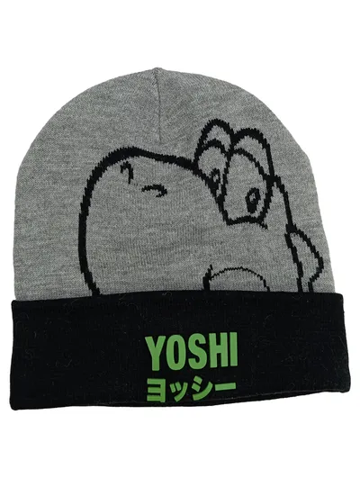 Nintendo Yoshi Mütze Beanie Kinder Grau Logo-Print Casual Freizeit
