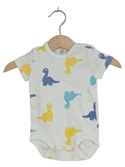 Sanetta Baby Body Kurzarm Gr. 56 Tiermotive Dino Organic Baumwolle Weiß