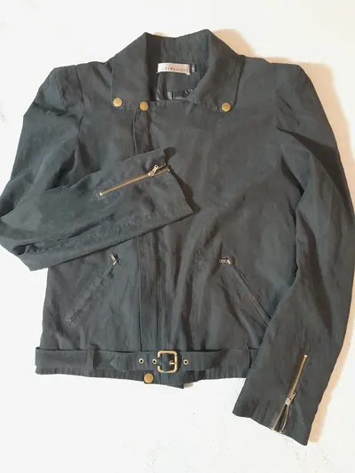 Vera Lucci Damen Leichte Jacke Gr. M Grün Bikerstil Reißverschluss