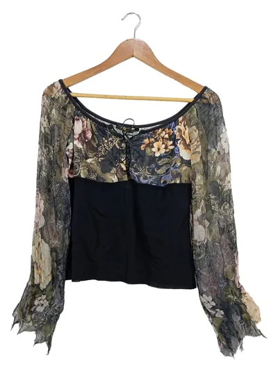 Ancora Damen Bluse L Mehrfarbig Blumenmuster Romantisch Langarm