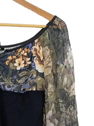 Ancora Damen Bluse L Mehrfarbig Blumenmuster Romantisch Langarm