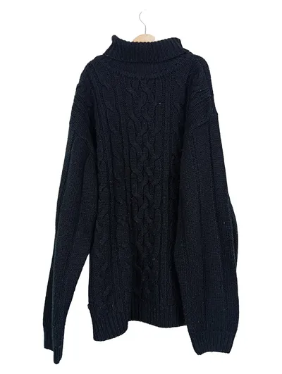 CANDA Pullover Herren Rollkragen Zopfmuster Schwarz Gr. M
