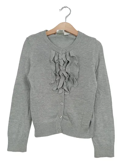 Alive Mädchen Strickjacke Gr. 116 Grau Rüschen Cardigan Baumwolle