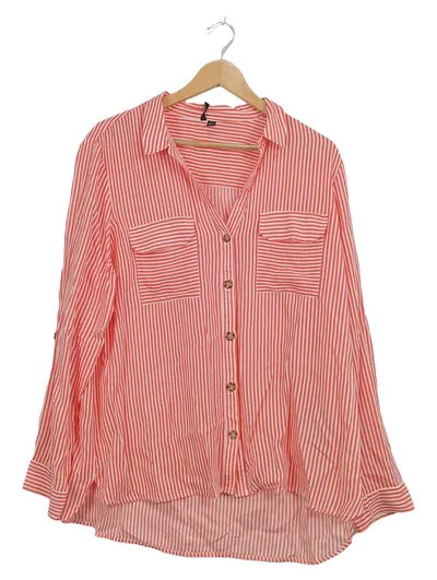 VERO MODA Damen Hemdbluse XXL Langarm Rot Weiß Gestreift Viskose