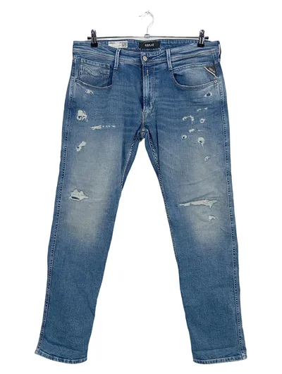 Replay Anbass Herren Jeans Slim Fit W36/L32 Blau Destroyed Organic Cotton
