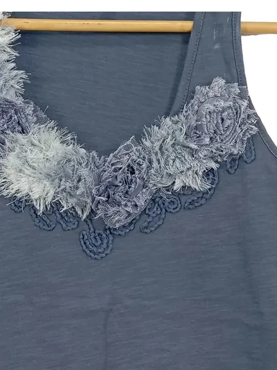 khujo Damen Top Shirt Blau Gr. 38/M Baumwolle
