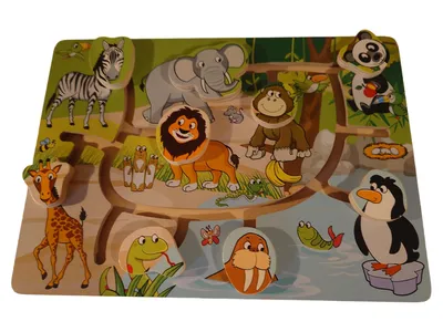 DELTA SPORT Holz Steckpuzzle Tierwelt Zoo Tiere Kinder Motorikspielzeug