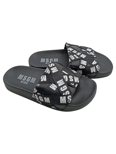 MSGM Kids Badeschuhe Slides Schwarz Logo-Print Gr. 28 Kinder Sandalen