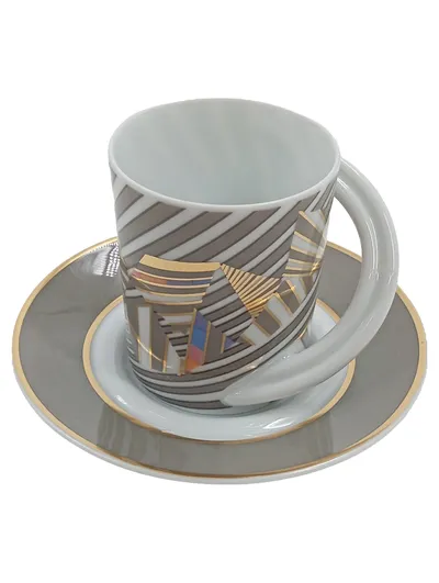 Rosenthal Studio-Linie Tasse mit Untertasse Porzellan Grau Gold Modern