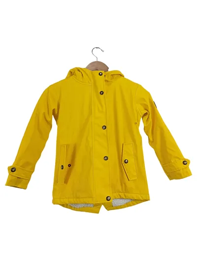 Seestern Kinder Regenjacke Gelb Gr. 110/116 Kapuze Teddyfutter