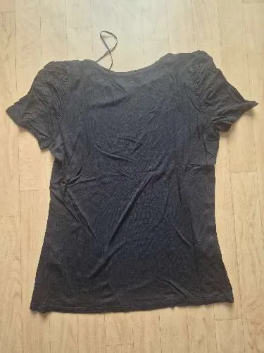 ORSAY Damen T-Shirt Schwarz Gr. M Raffungen Kurzarm Viskose Feminin