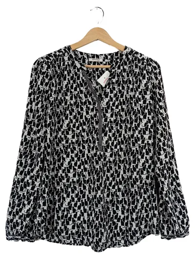 ORSAY Damen Bluse Katzenmuster Gr. 38/M Schwarz Weiß Langarm