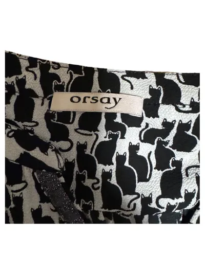 ORSAY Damen Bluse Katzenmuster Gr. 38/M Schwarz Weiß Langarm