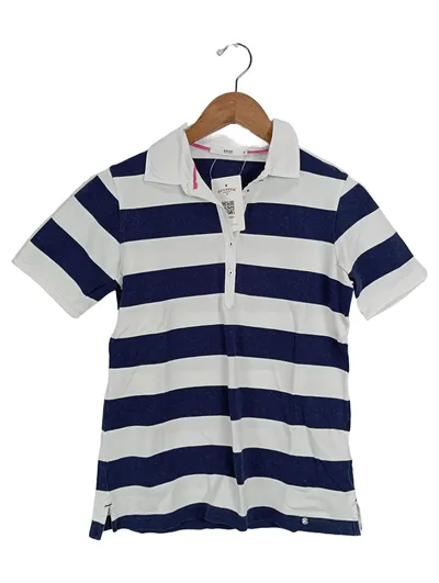 BRAX Damen Poloshirt gestreift Gr. 38 Maritim Blau Weiß Kurzarm