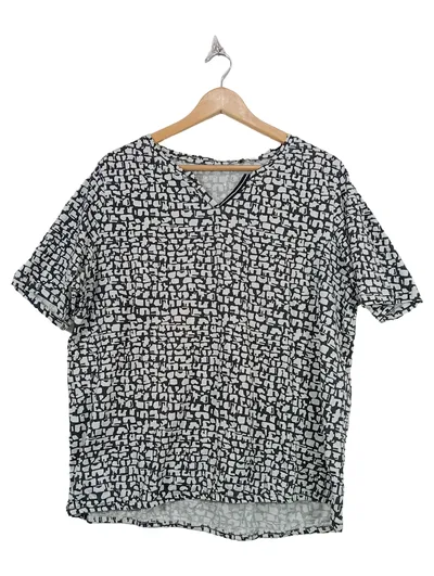 Steilmann Damen Bluse Kurzarm Abstrakt Schwarz Gr. 44 XL Baumwolle