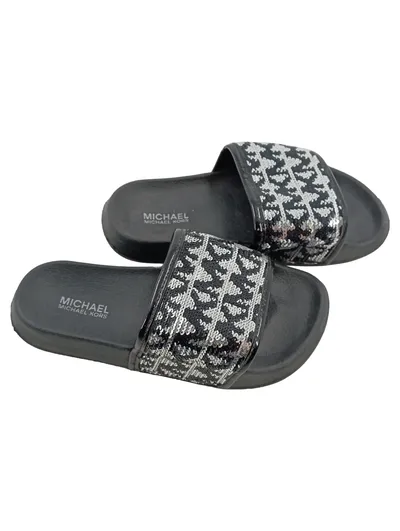 Michael Kors Kinder Badeschuhe Slides Pailletten Schwarz Silber Gr. 30
