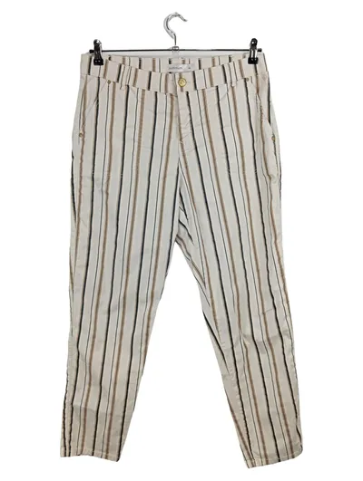 Summum Damen Stoffhose Gr. 40 Beige Gestreift Baumwolle Casual Freizeit