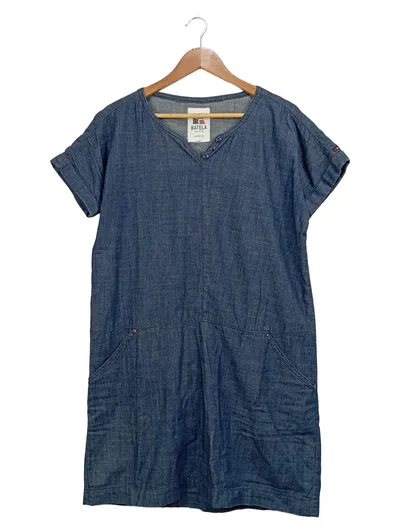 BATELA Damen Freizeitkleid Gr. 42/XL Blau Casual Kurzarm Wollkleid