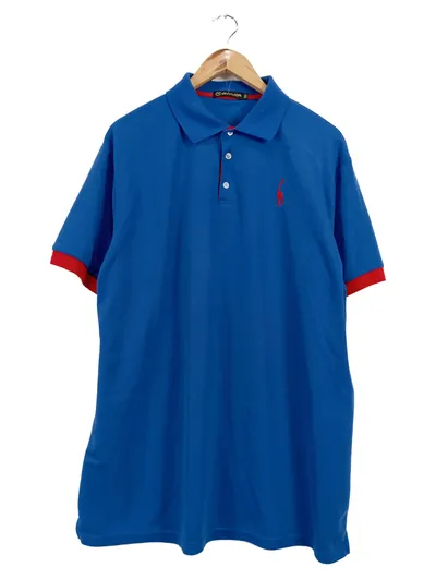 GHYUGR Herren Poloshirt Blau Rot Giraffe Logo Gr. 3XL Kurzarm