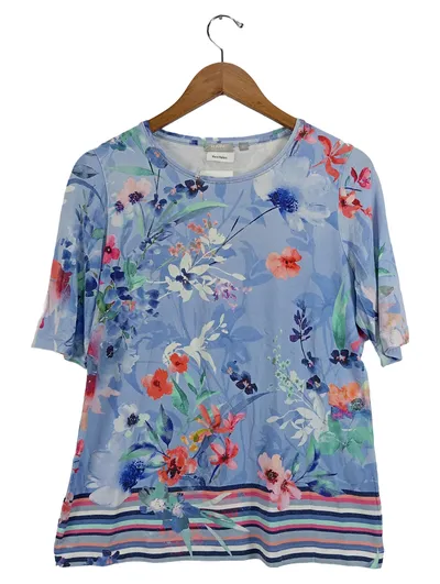 RABE Damen T-Shirt Gr. 42 Blau Blumenmuster Streifen Viskose