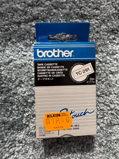 Brother TC-291 Beschriftungsband Kassette 9mm x 7.7m Weiß Schriftband