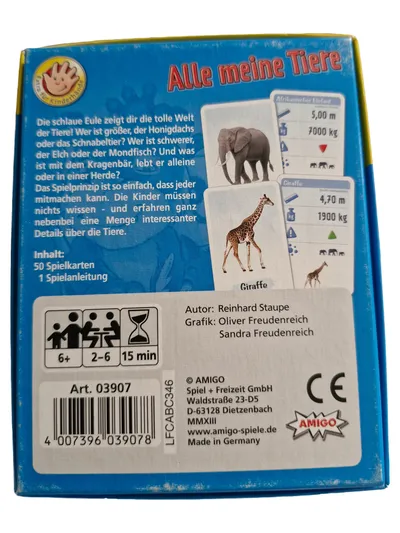 Amigo Alle meine Tiere Kartenspiel Kinder Reinhard Staupe Tier-Quiz Spiel