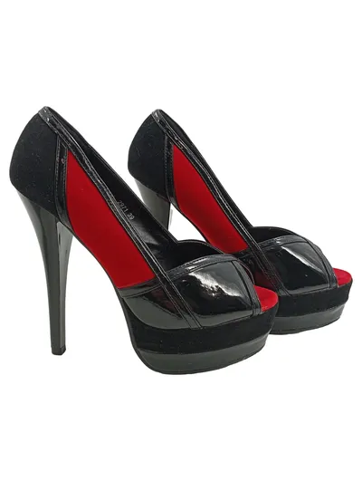 Belle Damen Plateau Pumps Schwarz Rot Lack High Heels Gr. 39