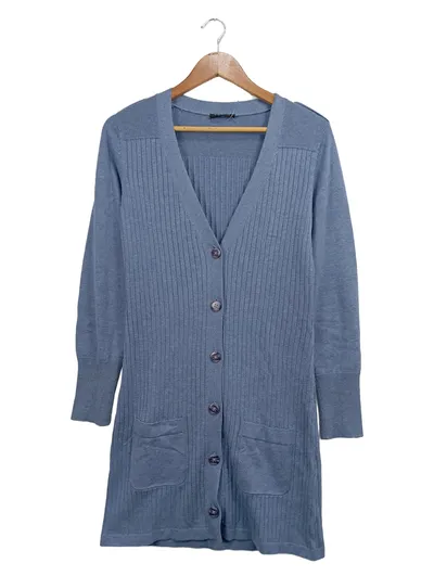 VIA APPIA Strickjacke Damen Blau Gr. 36 Langarm Baumwolle Rippstrick Casual