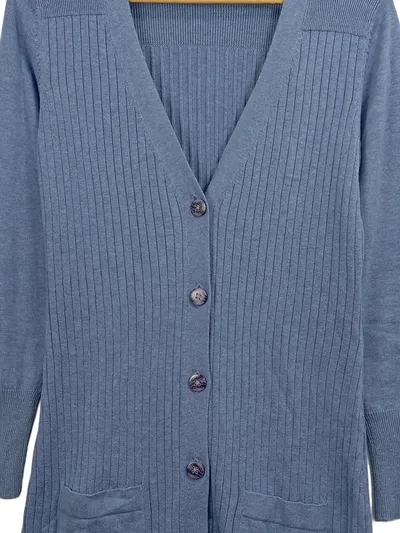VIA APPIA Strickjacke Damen Blau Gr. 36 Langarm Baumwolle Rippstrick Casual