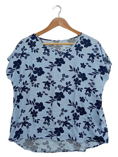 Sublevel Damen Bluse Blumenmuster Blau Gr. 40/L Casual Kurzarm