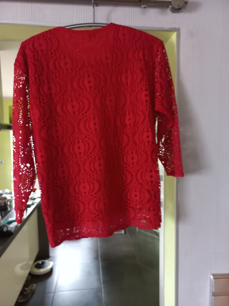 BLUHM Collection Damen Bluse Rot 36;S Häkelei 3/4-Arm 3
