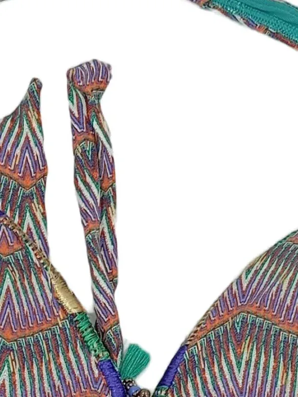Aubade Bikini Damen Gr. 40 Mehrfarbig Bohemian Ethno Schleife Quaste Träger 3