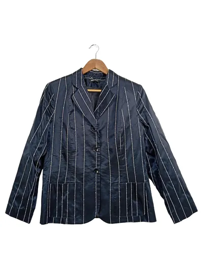 Barbara Schwarzer Damen Blazer Gr. 42;XL Business Blau Gestreift Pailletten
