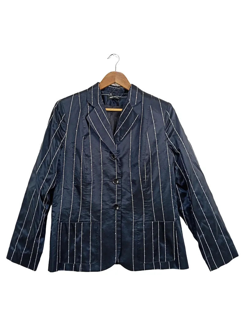 Barbara Schwarzer Damen Blazer Gr. 42;XL Business Blau Gestreift Pailletten 1