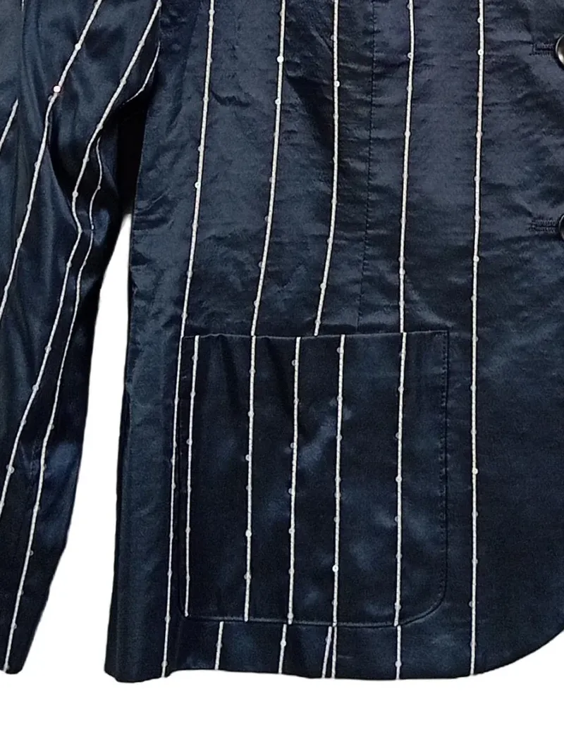 Barbara Schwarzer Damen Blazer Gr. 42;XL Business Blau Gestreift Pailletten 4