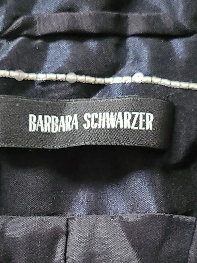 Barbara Schwarzer Damen Blazer Gr. 42;XL Business Blau Gestreift Pailletten 7