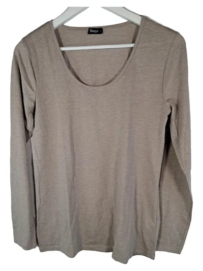 Seasons Damen Langarmshirt Gr. M Beige Gestreift Basic Rundhals