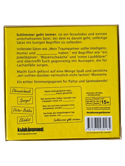 Kylskåpspoesi Schlimmer Geht Immer Partyspiel zum Schreien komisch