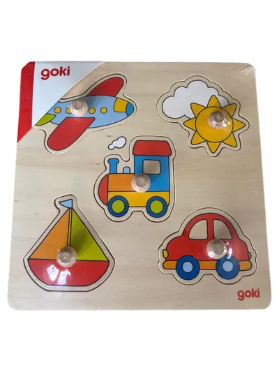 goki Steckpuzzle Holz Fahrzeuge Kinder Motorik Flugzeug Zug Auto Boot Sonne
