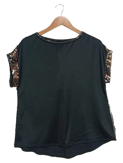 Dorothy Perkins Bluse Damen Gr. 38 Schwarz Elegant Pailletten Kurzarm