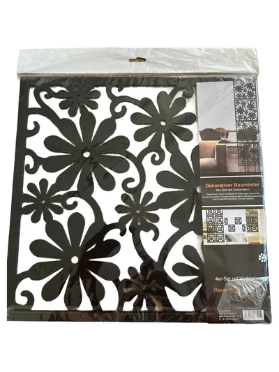 CEPEWA Dekorativer Raumteiler 4er-Set Blumenmuster Schwarz Modern