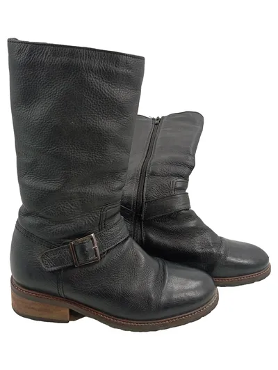 Buffalo London Damen Leder Stiefel Schwarz Gr. 38 Biker Style