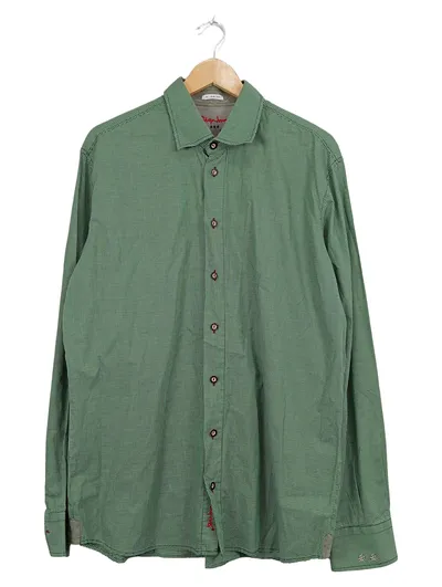 Signum Herren Hemd XL Slim Cut Trachten Kariert Grün Langarm Baumwolle