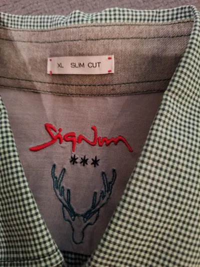 Signum Herren Hemd XL Slim Cut Trachten Kariert Grün Langarm Baumwolle
