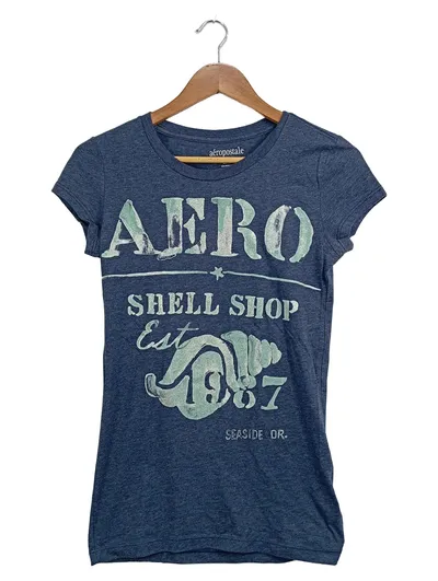 Aéropostale Damen T-Shirt Gr. M Blau Shell Shop Print Casual