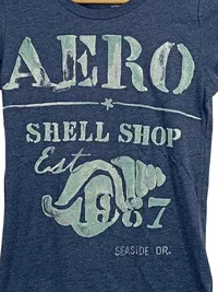 Aéropostale Damen T-Shirt Gr. M Blau Shell Shop Print Casual 3