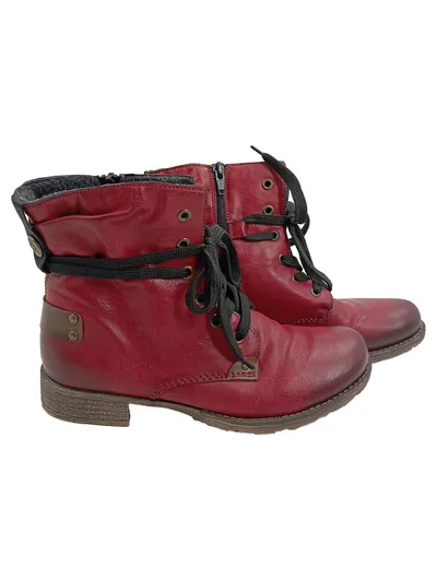 Rieker Damen Stiefelette Rot Gr. 38 Schnürung Reißverschluss Casual