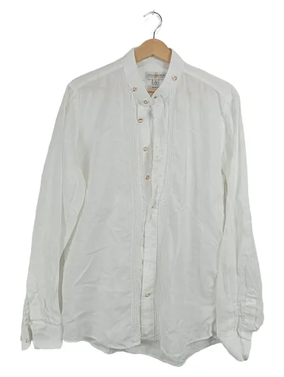 Almsach Herren Trachtenhemd Weiß Gr. M 39/40 Slim Fit Baumwolle